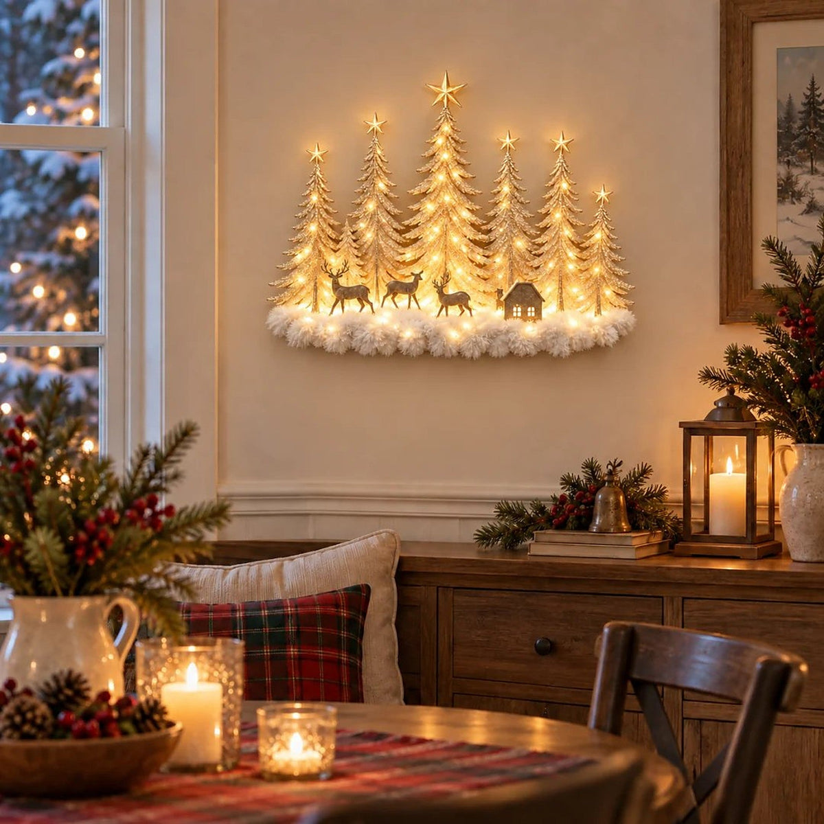 Battery-Powered LED Winter Forest Wall Decoration