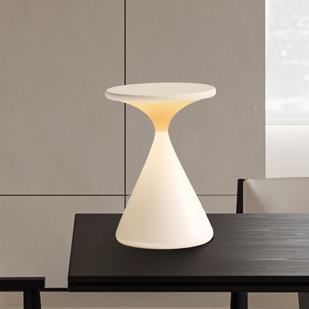 Hourglass LED Table Lamp, Rechargeable Touch-Dimming Light - White
