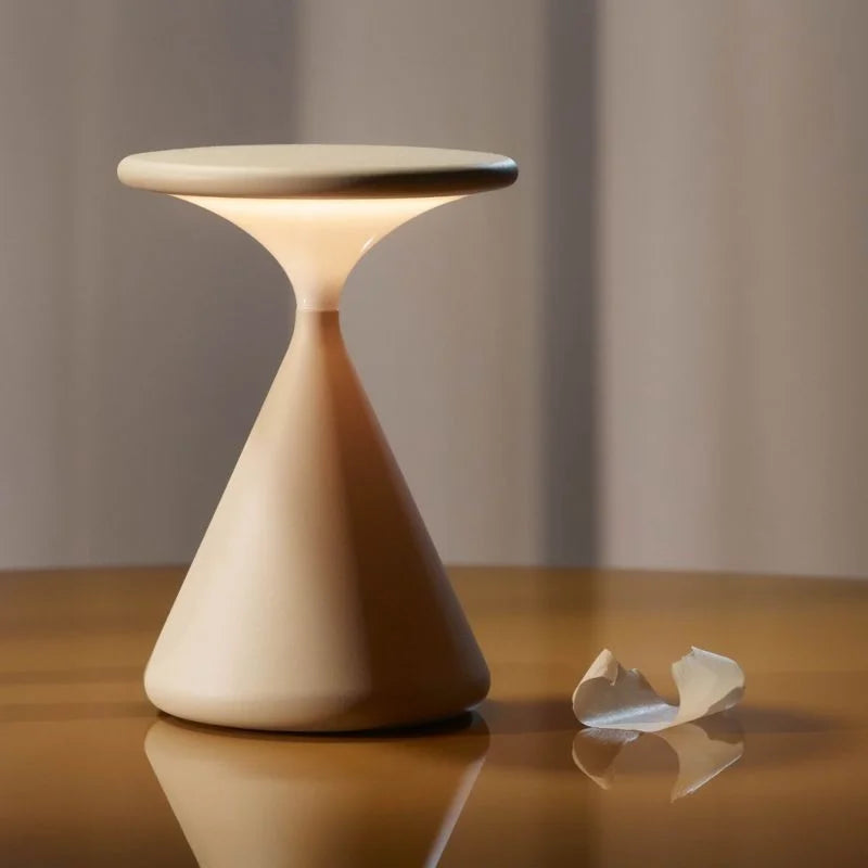 Hourglass LED Table Lamp, Rechargeable Touch-Dimming Light - Grey