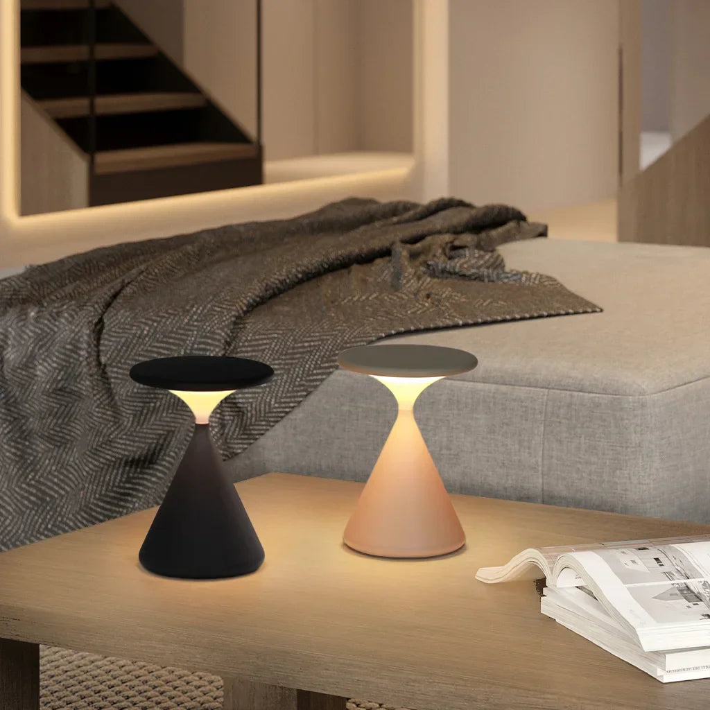 Hourglass LED Table Lamp, Rechargeable Touch-Dimming Light - Black