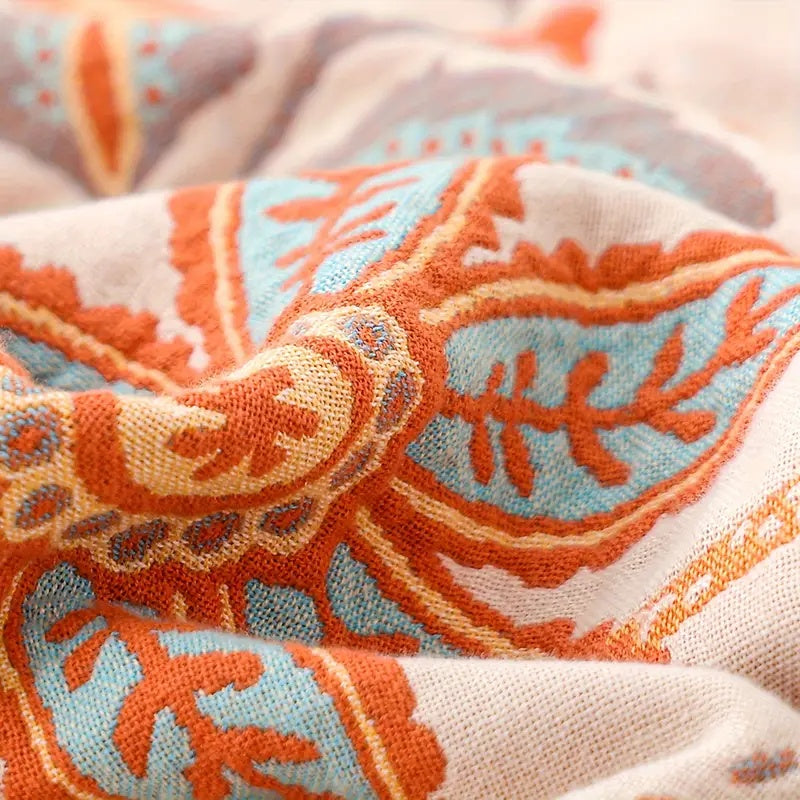 100% Cotton Floral Boho Throw Blanket with Tassels — product view 8