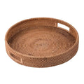 Round Rattan Serving Tray with Handles