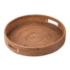 Round Rattan Serving Tray with Handles