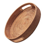 Round Rattan Serving Tray with Handles
