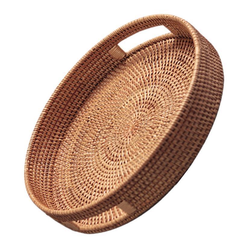 Round Rattan Serving Tray with Handles
