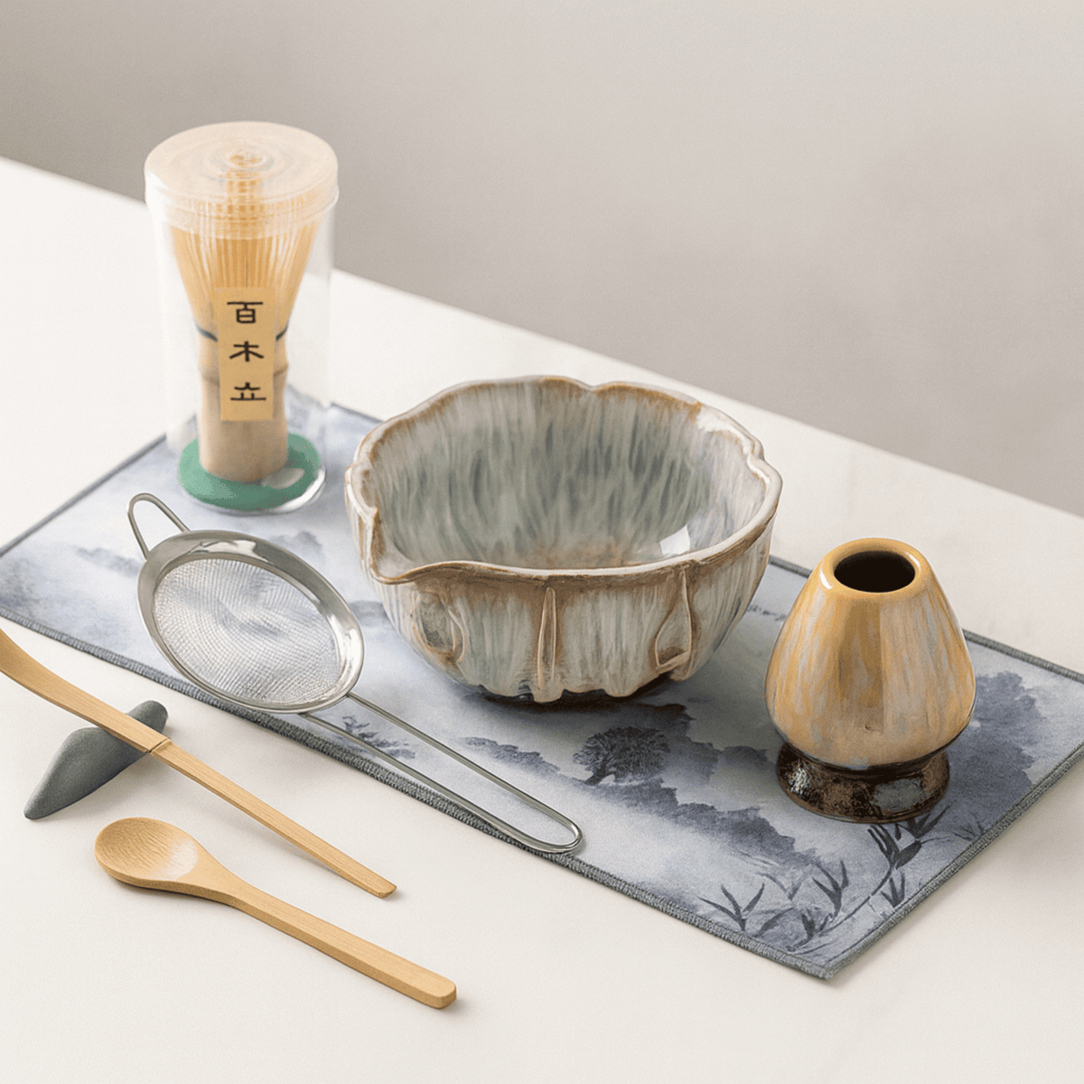 Spouted Ceramic Matcha Tea Set, 8 Pieces