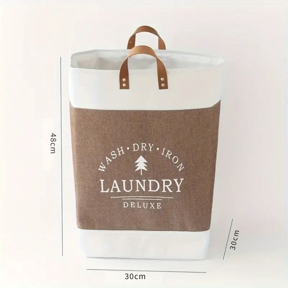 Freestanding Fabric Laundry Basket with Faux Leather Handles – image 4