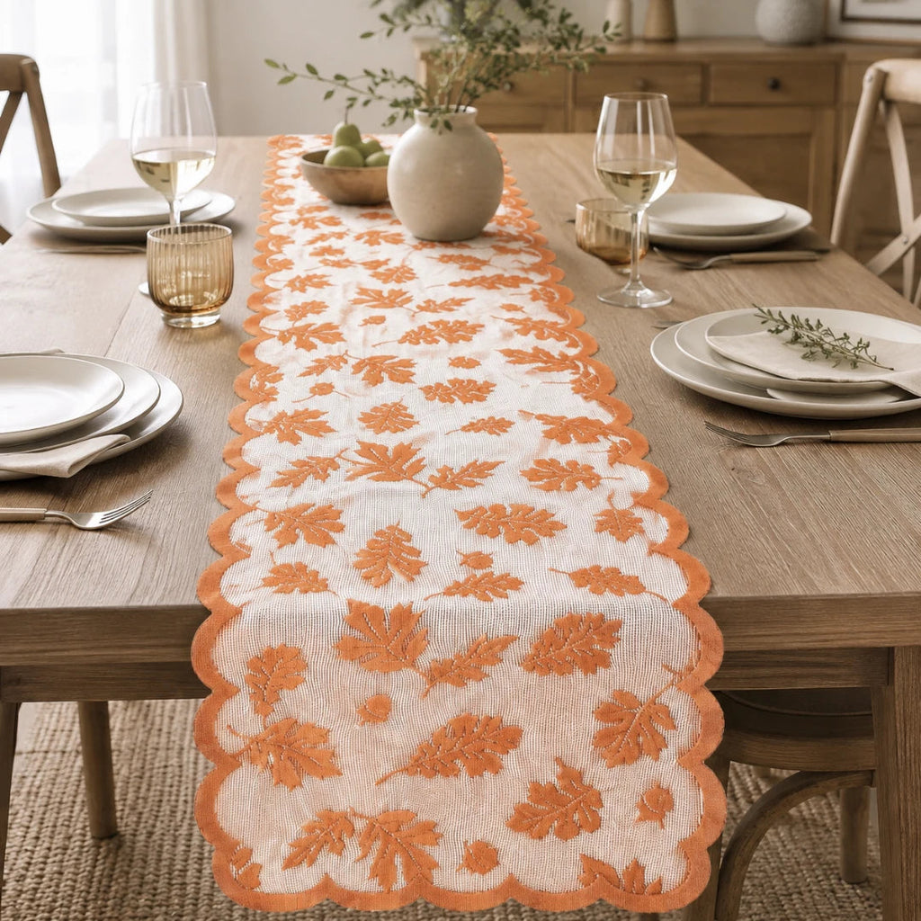 Leaf Lace Table Runner with Scalloped Edge, 33 x 183 cm - product view 7
