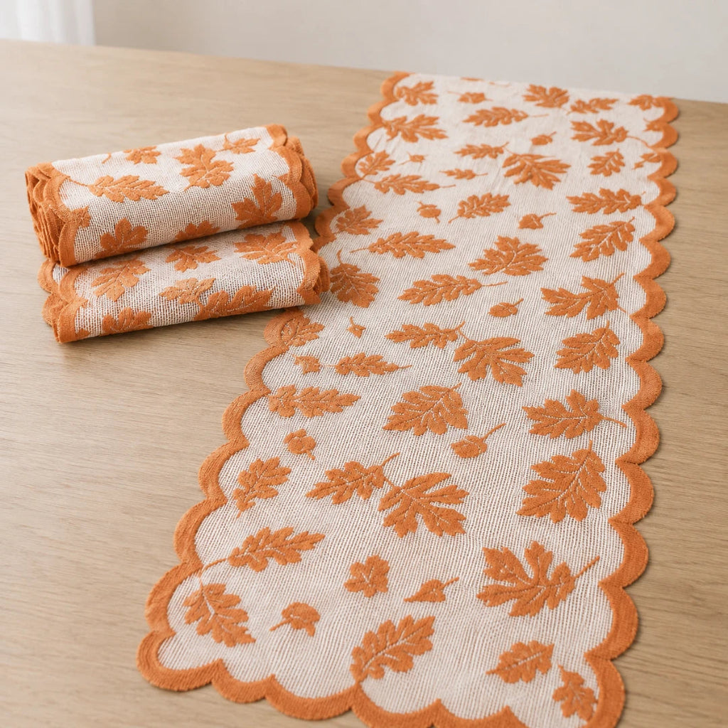 Leaf Lace Table Runner with Scalloped Edge, 33 x 183 cm - product view 9