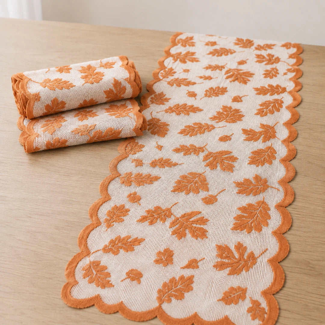 Leaf Lace Table Runner with Scalloped Edge, 33 x 183 cm - product view 9