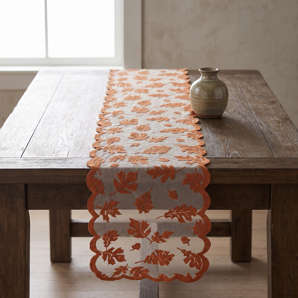 Leaf Lace Table Runner with Scalloped Edge, 33 x 183 cm - product view 1
