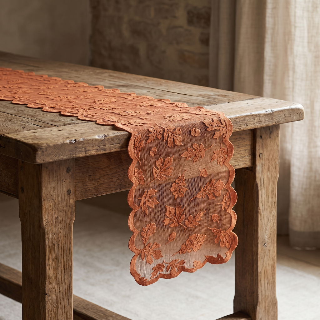Leaf Lace Table Runner with Scalloped Edge, 33 x 183 cm - product view 3