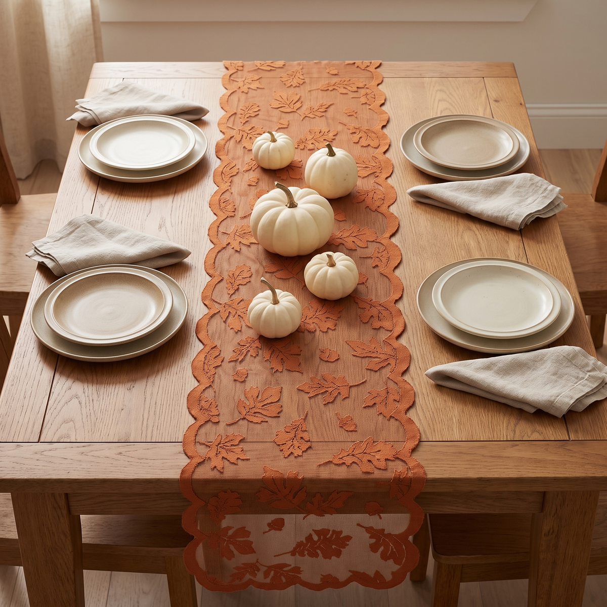Leaf Lace Table Runner with Scalloped Edge, 33 x 183 cm - product view 4