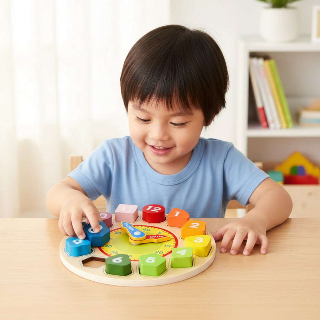 Learning Clock Colourful Numbers Wooden Construction Toddler