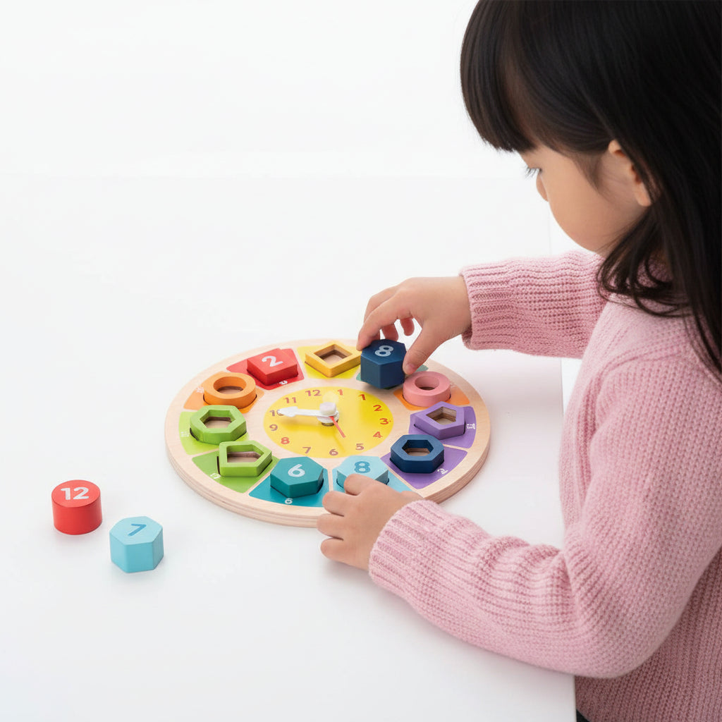 Learning Clock Colourful Numbers Wooden Construction Toddler