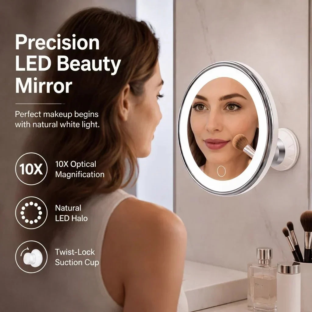 10x LED Suction-Cup Makeup Mirror with Swivel Mount