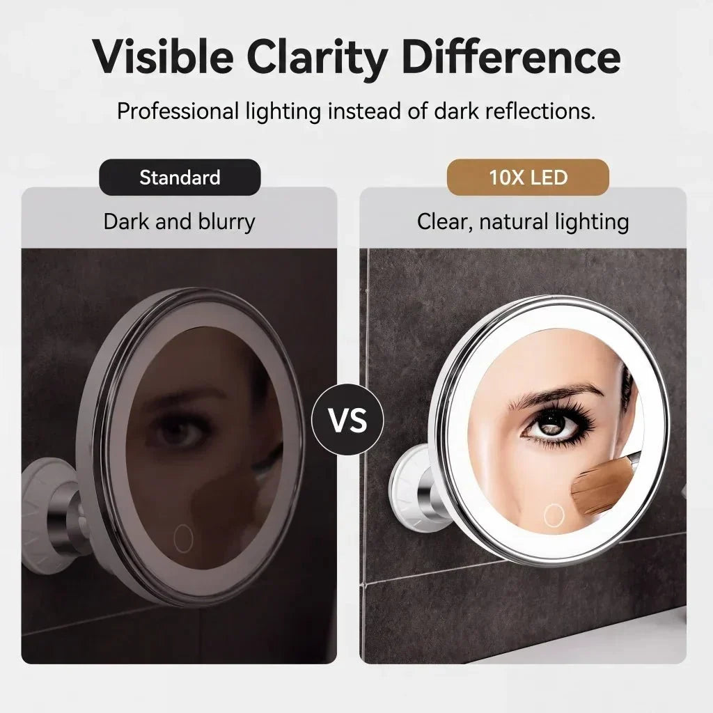 10x LED Suction-Cup Makeup Mirror with Swivel Mount