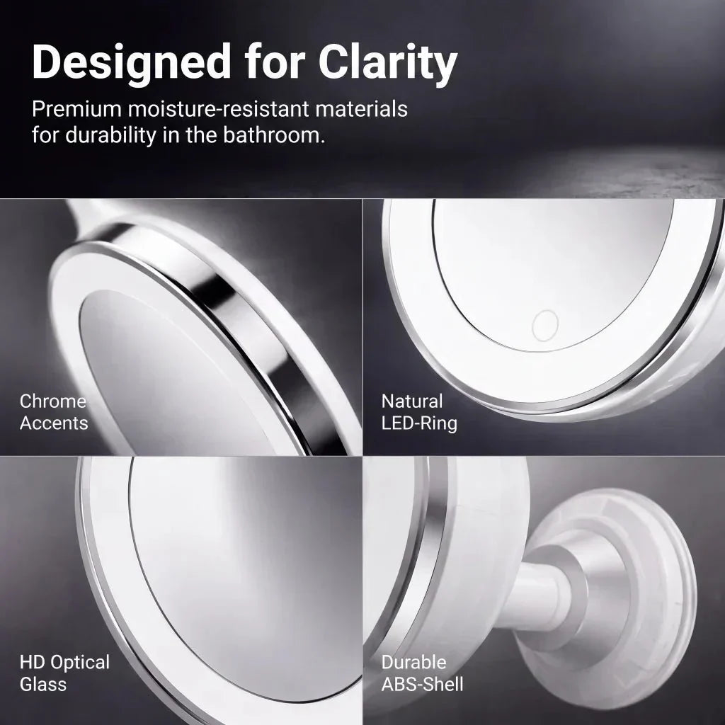10x LED Suction-Cup Makeup Mirror with Swivel Mount