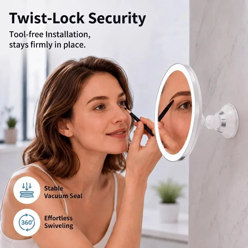 10x LED Suction-Cup Makeup Mirror with Swivel Mount