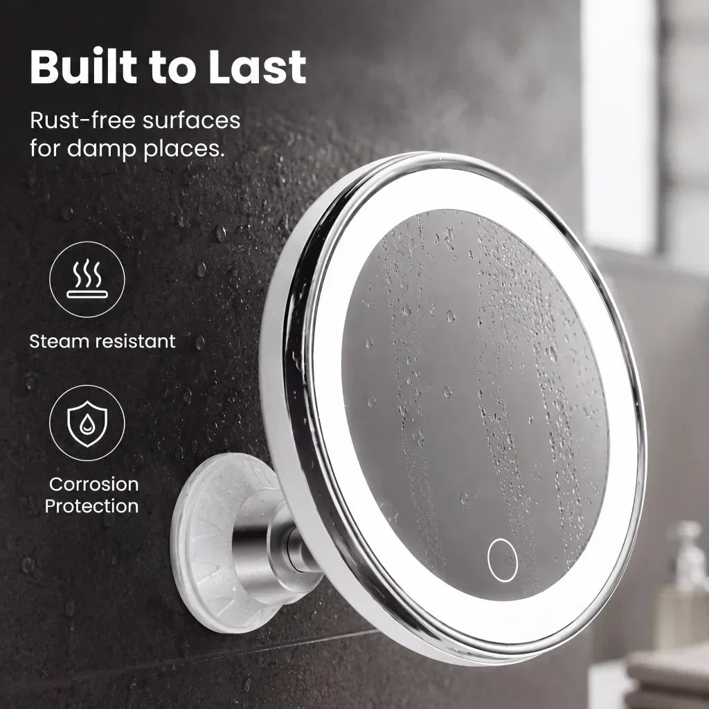 10x LED Suction-Cup Makeup Mirror with Swivel Mount