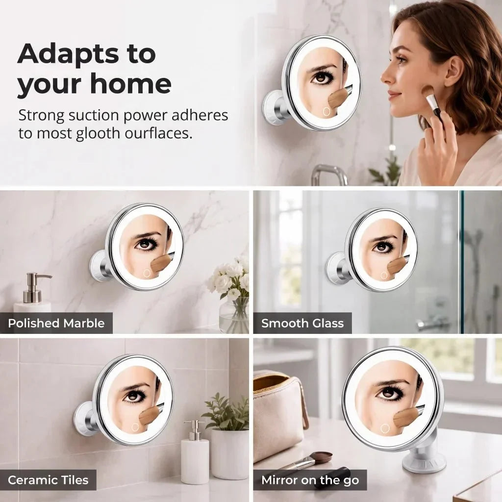 10x LED Suction-Cup Makeup Mirror with Swivel Mount