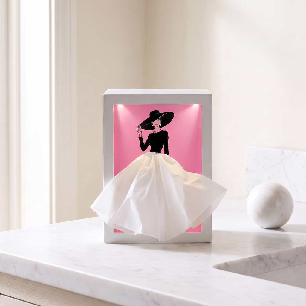 Lighted Tissue Box, Decorative Dress Design with USB or Battery Power - product view 5