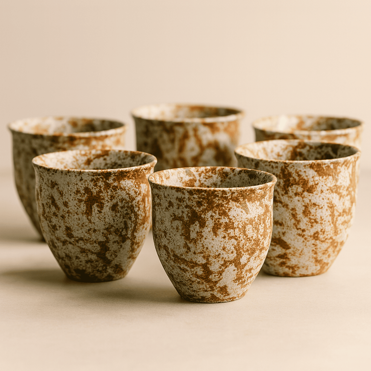 Rustic Glazed Ceramic Espresso Cups, Set of 6, 90 ml