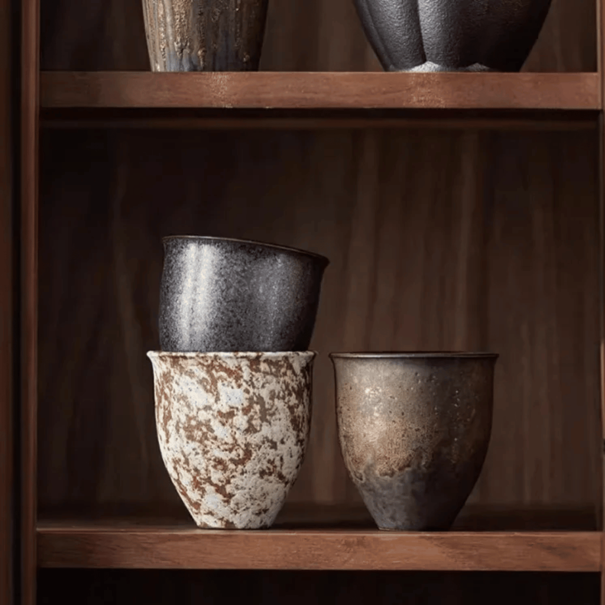 Rustic Glazed Ceramic Espresso Cups, Set of 6, 90 ml