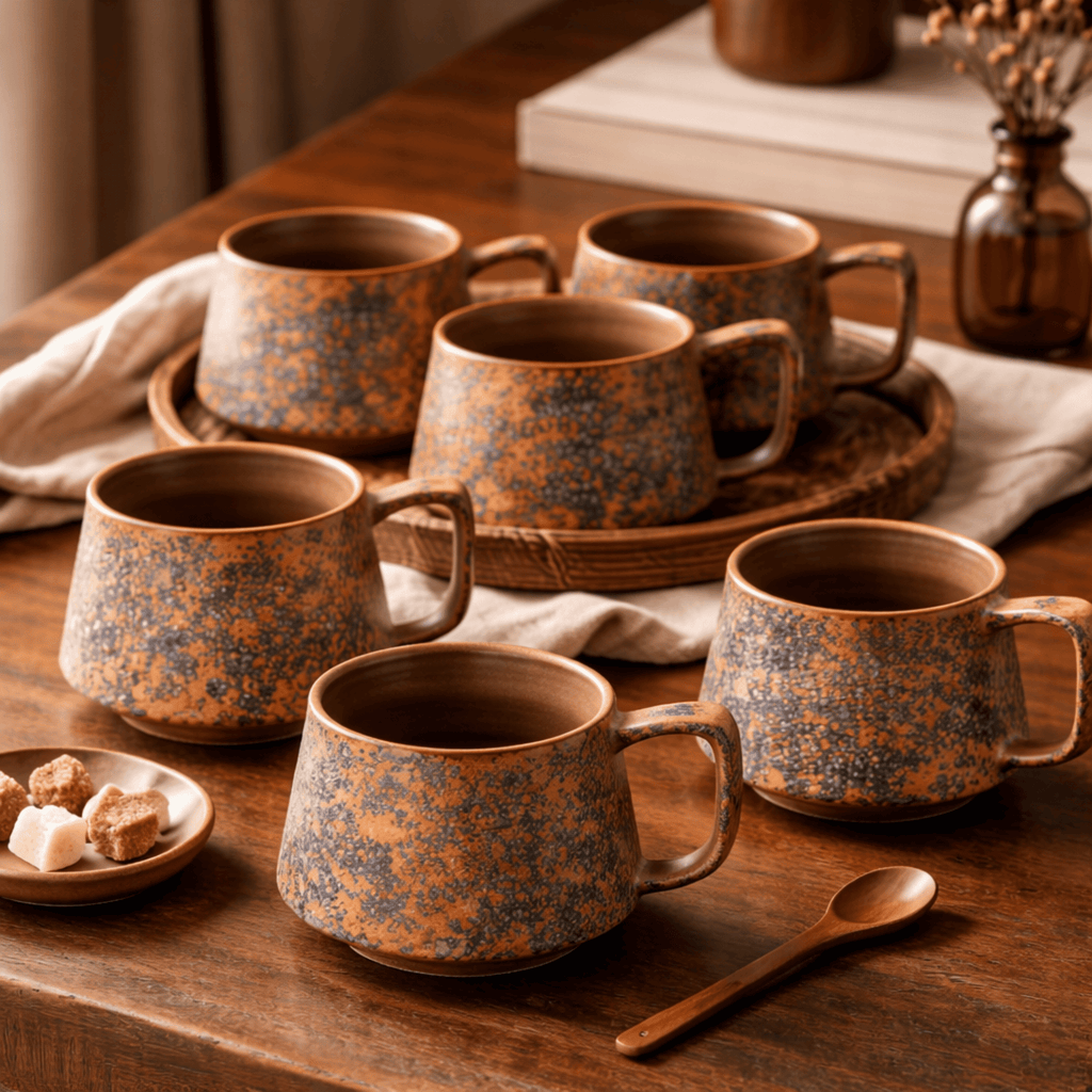 Glazed Stoneware Mugs, Set of 6, Approx. 300 ml