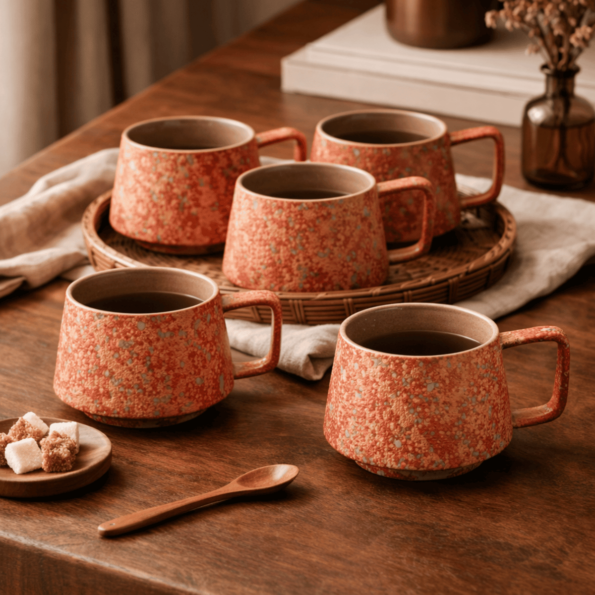 Glazed Stoneware Mugs, Set of 6, Approx. 300 ml