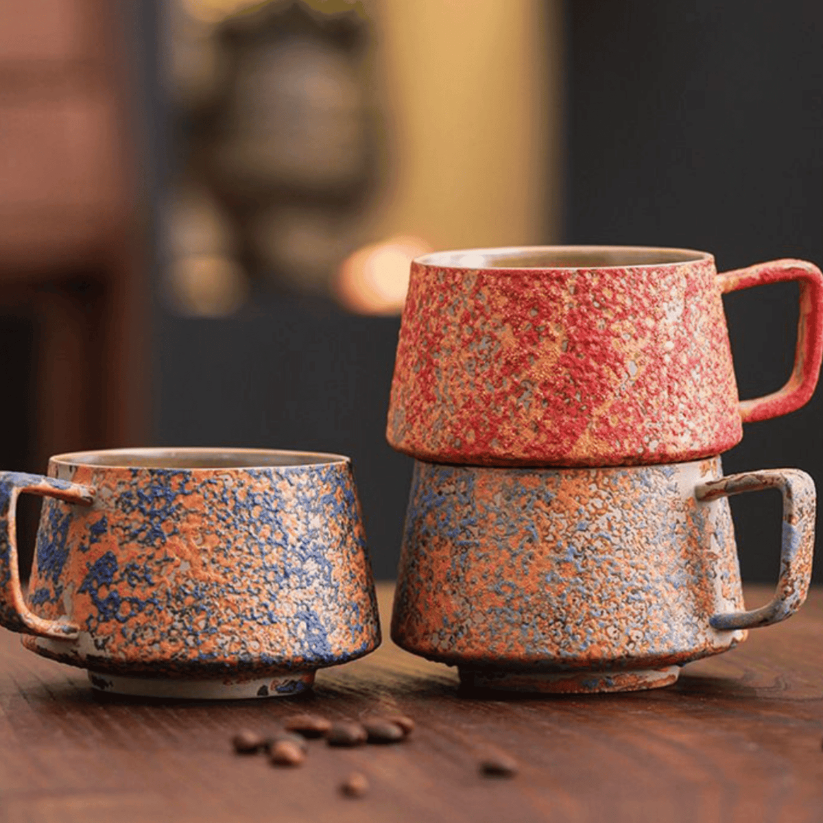 Glazed Stoneware Mugs, Set of 6, Approx. 300 ml