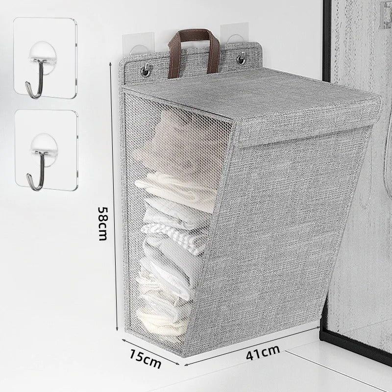 Foldable Adhesive Laundry Basket Wall-Mounted Clothes Hamper & Organiser