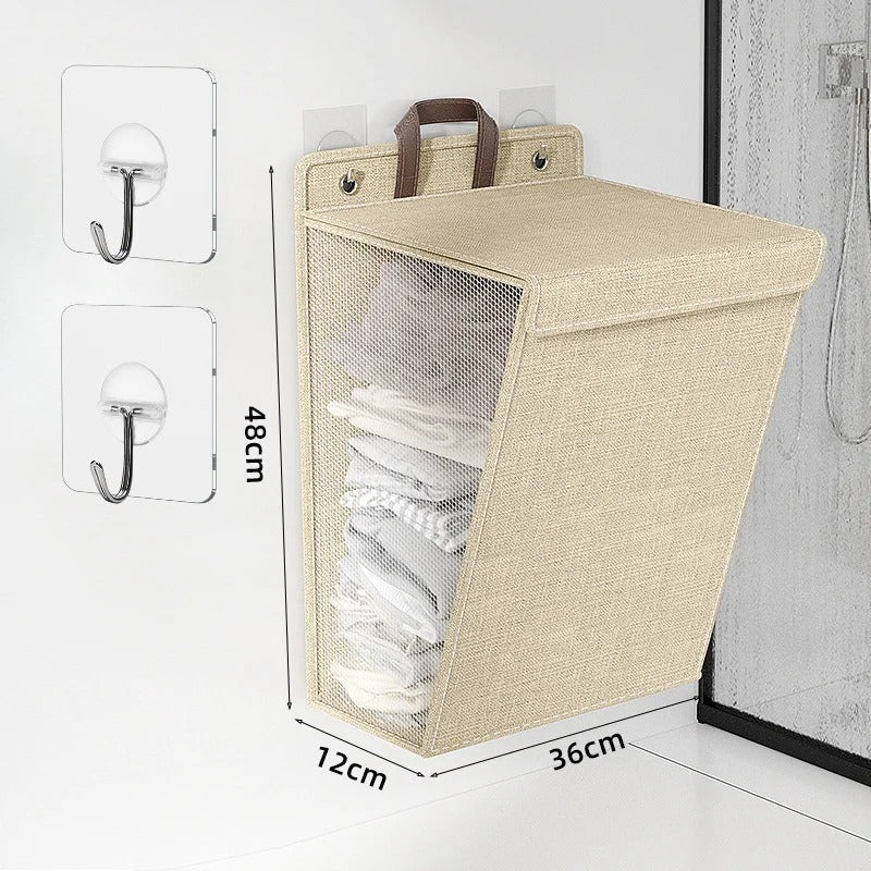Foldable Adhesive Laundry Basket Wall-Mounted Clothes Hamper & Organiser