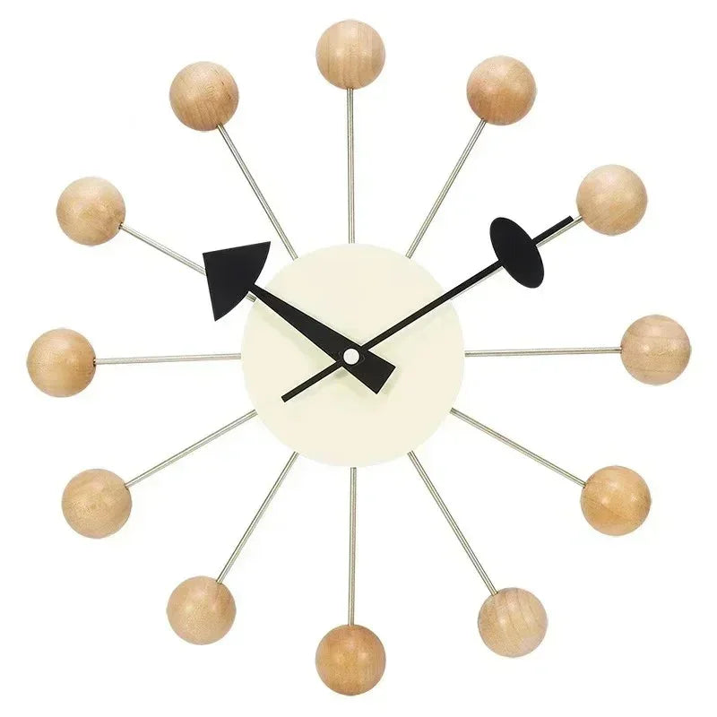 Mid-Century Starburst Wall Clock with Wooden Balls, 33.02 cm - product view 11