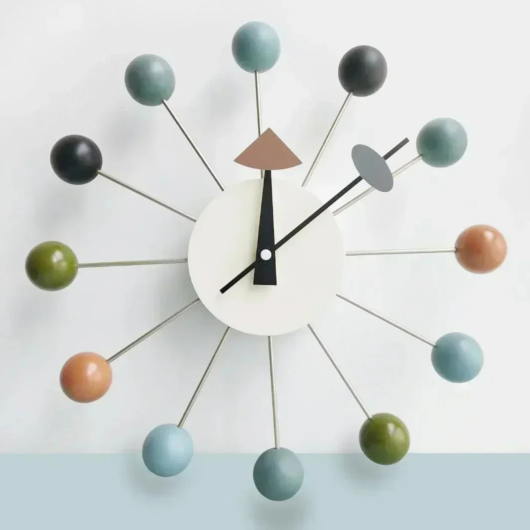 Mid-Century Starburst Wall Clock with Wooden Balls, 33.02 cm - product view 3