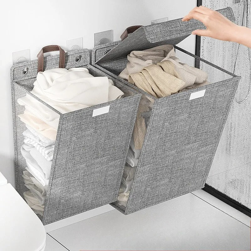 Foldable Adhesive Laundry Basket Wall-Mounted Clothes Hamper & Organiser