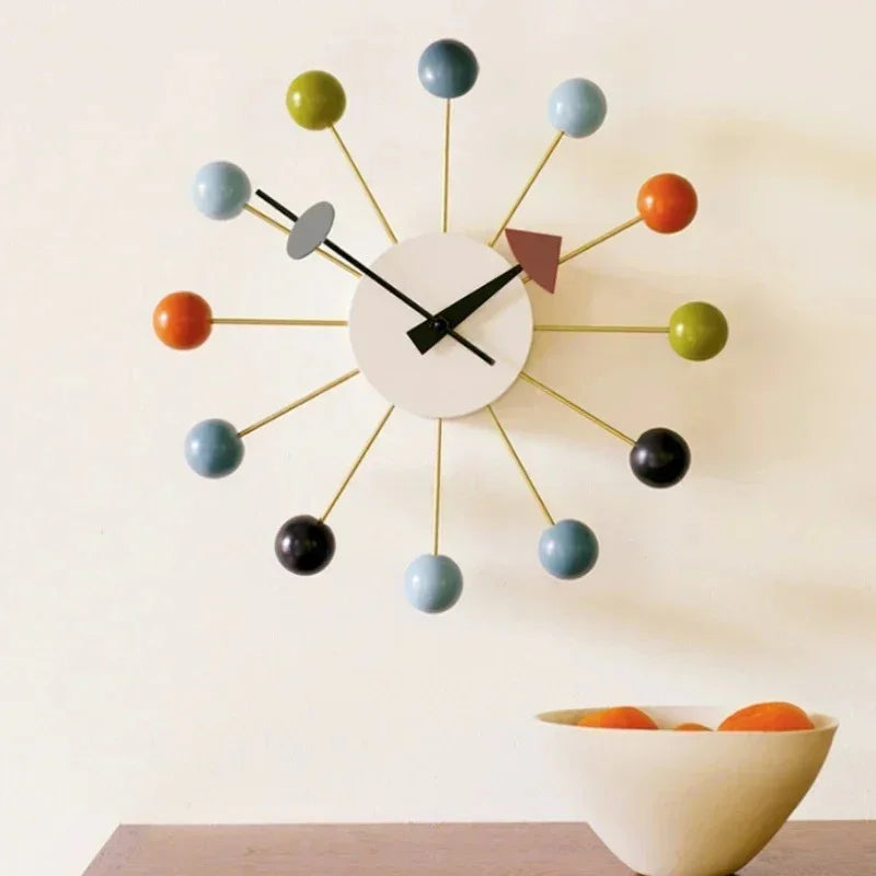Mid-Century Starburst Wall Clock with Wooden Balls, 33.02 cm - product view 2