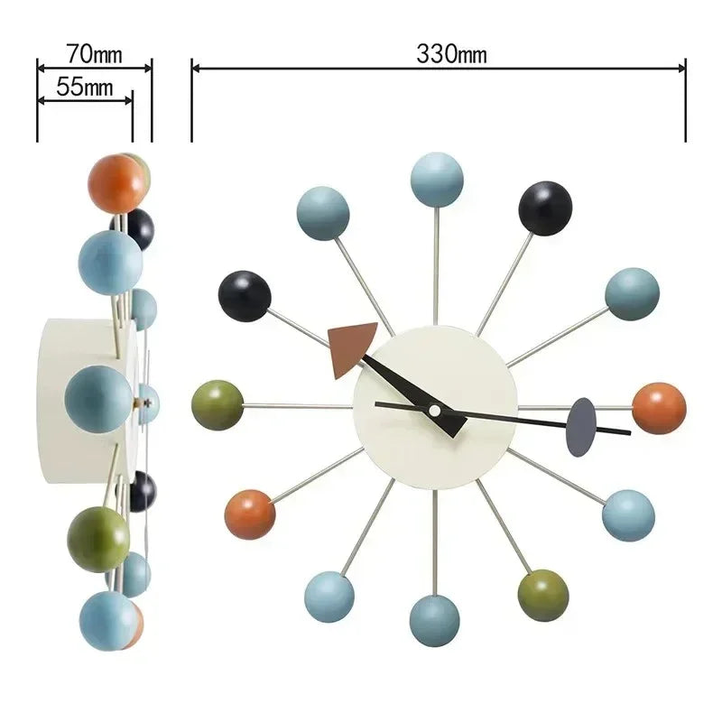 Mid-Century Starburst Wall Clock with Wooden Balls, 33.02 cm - product view 4