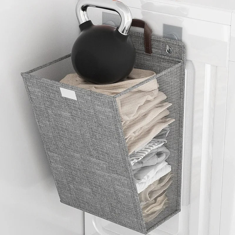 Foldable Adhesive Laundry Basket Wall-Mounted Clothes Hamper & Organiser