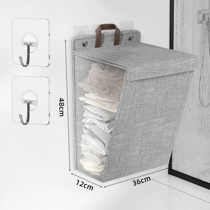 Foldable Adhesive Laundry Basket Wall-Mounted Clothes Hamper & Organiser