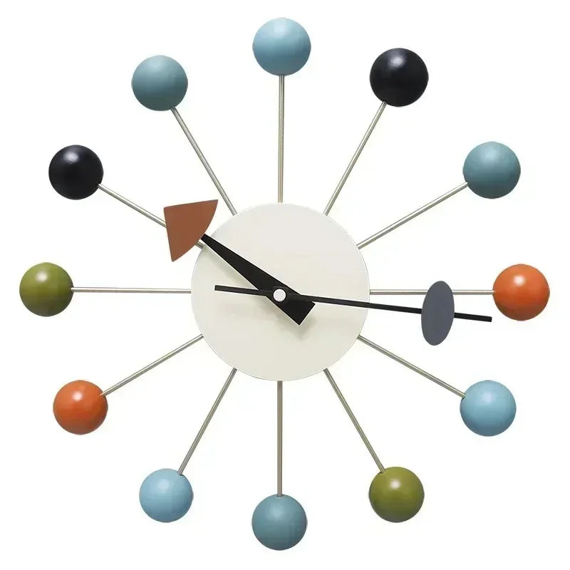 Mid-Century Starburst Wall Clock with Wooden Balls, 33.02 cm - product view 1