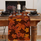 Maple Leaf Print Table Runner, Washable Brown and Orange Décor - product view 6