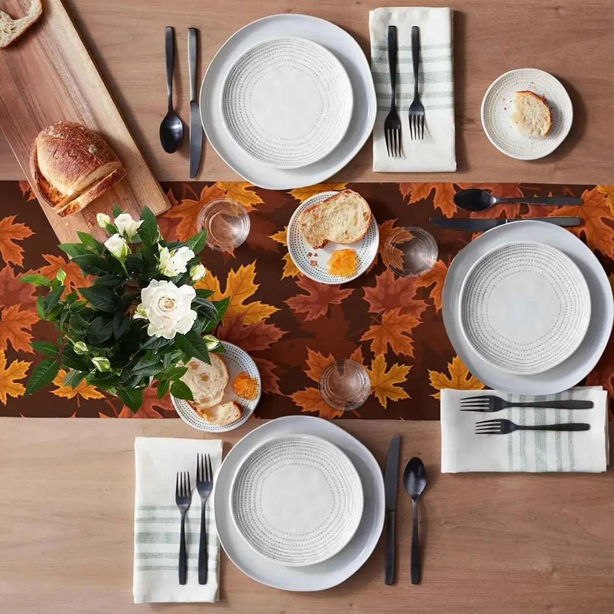 Maple Leaf Print Table Runner, Washable Brown and Orange Décor - product view 7