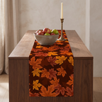 Maple Leaf Print Table Runner, Washable Brown and Orange Décor - product view 3
