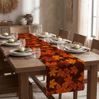 Maple Leaf Print Table Runner, Washable Brown and Orange Décor - product view 4