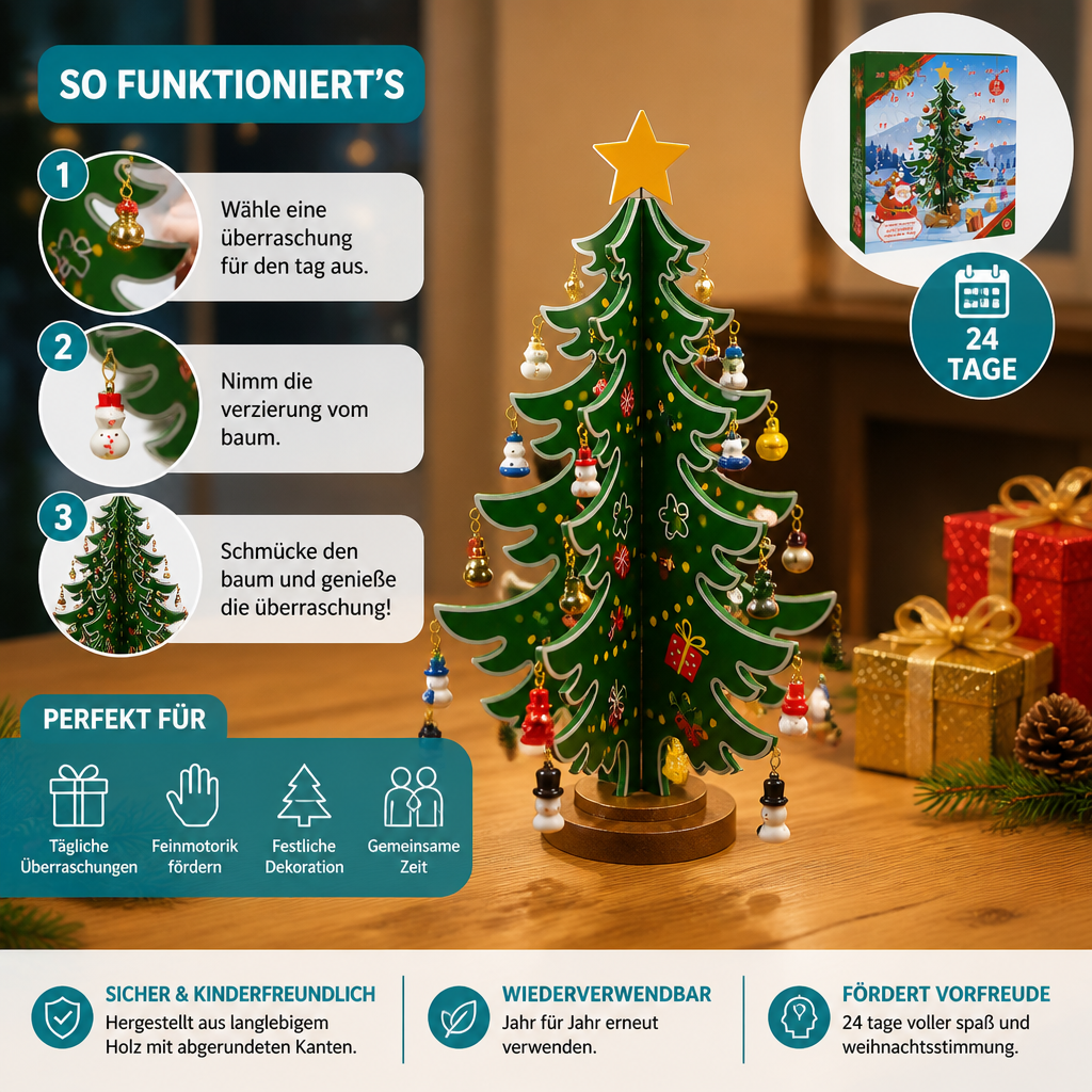 Wooden Christmas Tree Advent Calendar with LED Lights