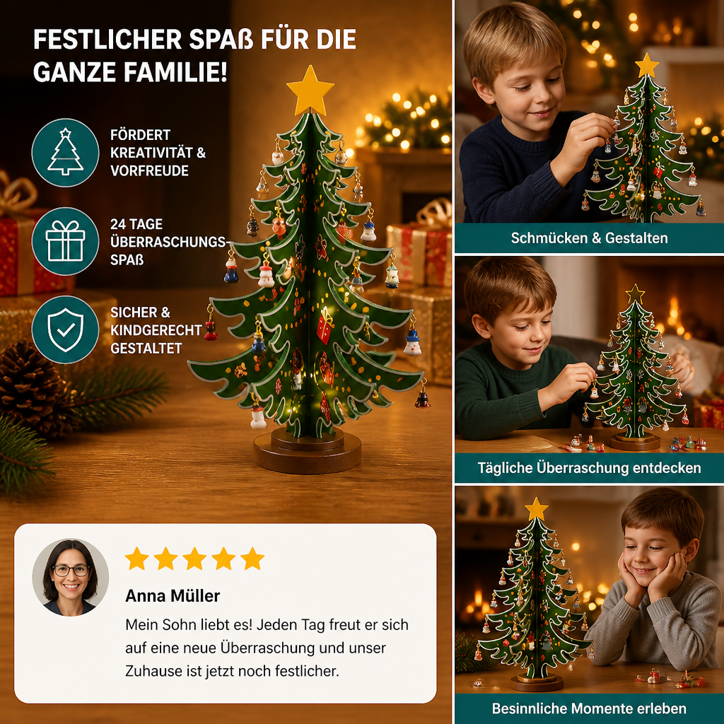 Wooden Christmas Tree Advent Calendar with LED Lights