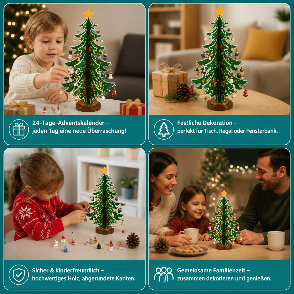 Wooden Christmas Tree Advent Calendar with LED Lights