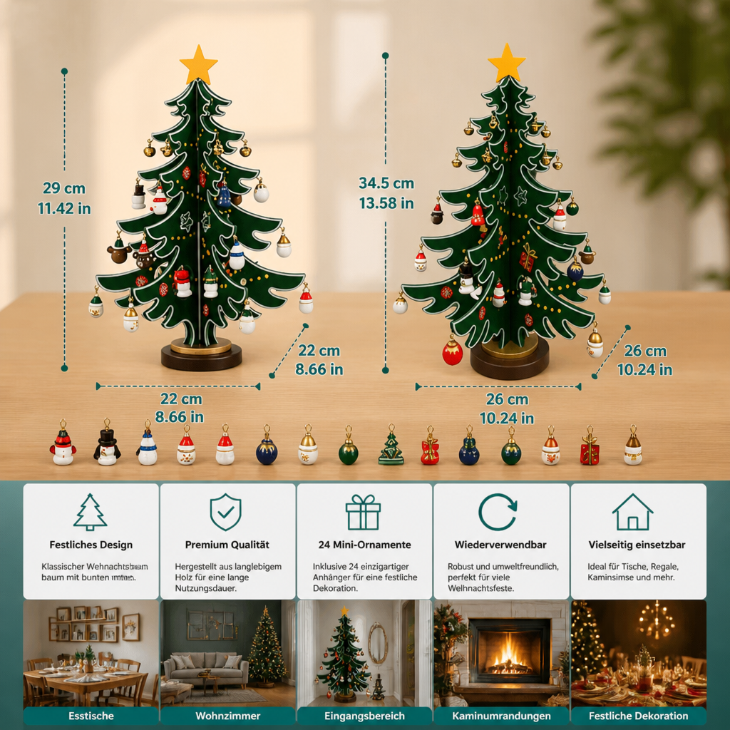 Wooden Christmas Tree Advent Calendar with LED Lights