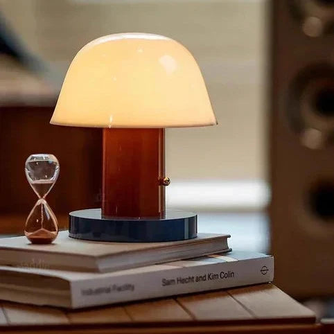 Rechargeable Mushroom Table Lamp, USB-C Dimmable LED Light - Red